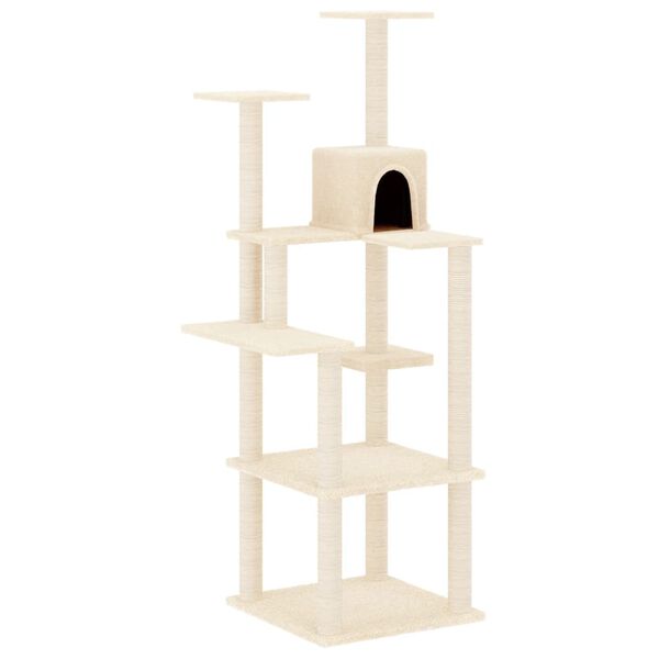 vidaXL Cat Tree Cream Engineered wood, Plush, Sisal 60.2 in tall