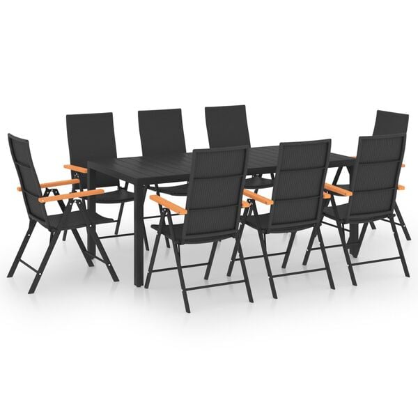 vidaXL Dining Set Black and Brown PE Rattan Large Seats Many