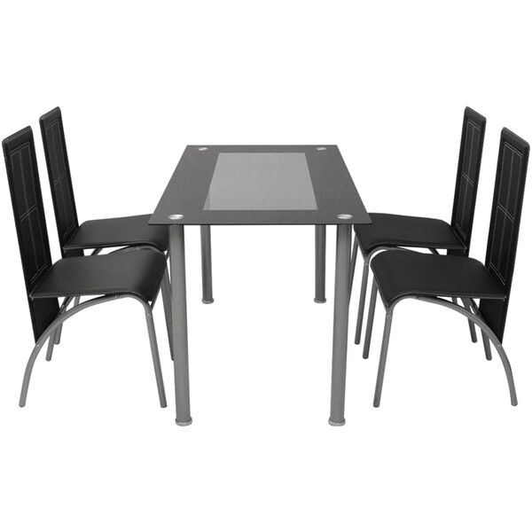 vidaXL Dining Table And Chairs Black Powder-coated steel Medium Modern