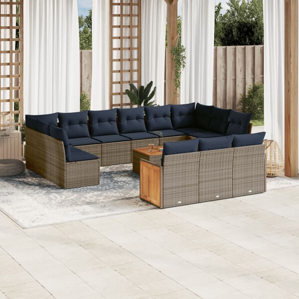 vidaXL 14 Piece Patio Sofa Set with Cushions Gray Poly Rattan