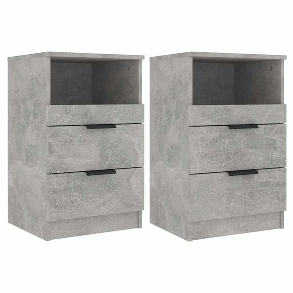 vidaXL Bedside Cabinet Set of 2 Concrete grey Engineered wood Standard