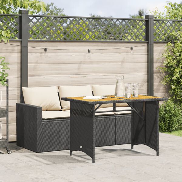 vidaXL Garden Dining Set Black PE Rattan 3-Seater Removable Covers