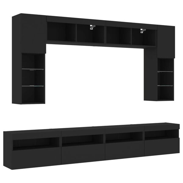 vidaXL 8 Piece TV Wall Stand Set with LED Lights Black