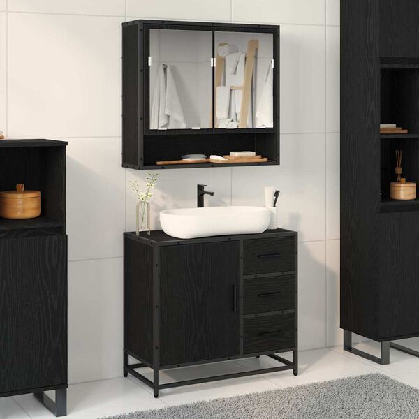 vidaXL Bathroom Cabinet with Drawer Black Oak 25.59 x 12.99 x 23.62 in