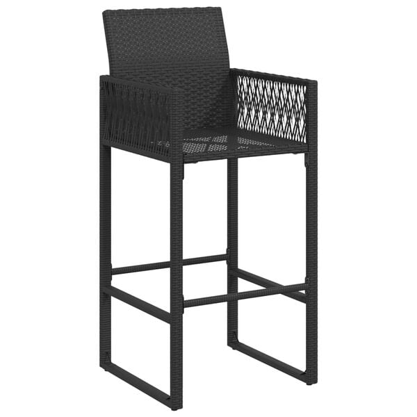 vidaXL Garden Bar Stool Black PE Rattan, Powder-Coated Steel Standard