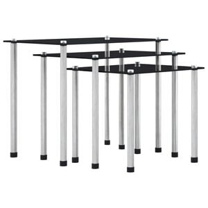 vidaXL Nesting Table Set of 3 Black Tempered glass and aluminum 3 sizes