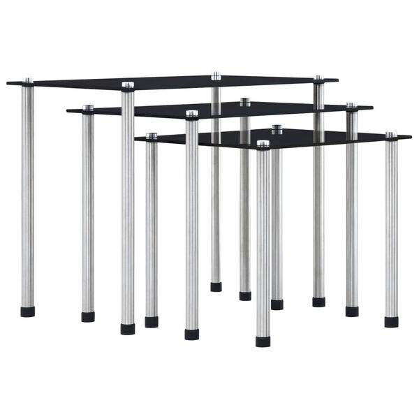 vidaXL Nesting Table Set of 3 Black Tempered glass and aluminum 3 sizes