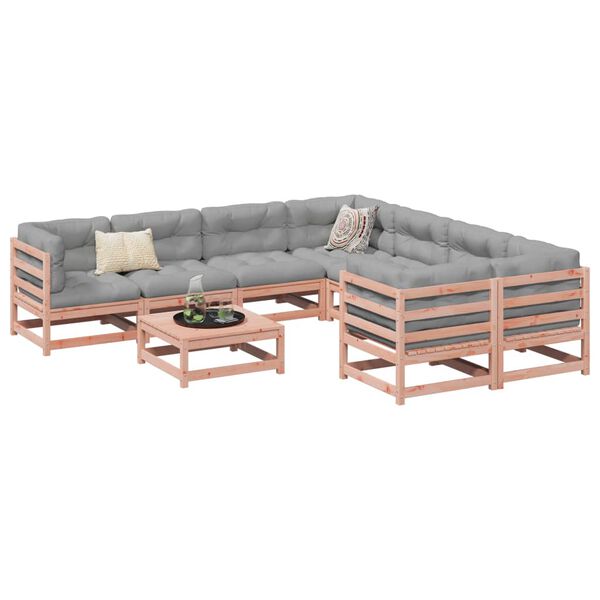 vidaXL Garden Sofa Set Reddish-brown wooden frame, Grey cushions