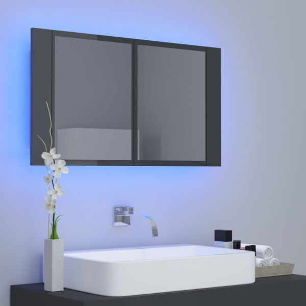 vidaXL LED Mirror Cabinet High gloss grey Engineered wood, Acrylic 31.5 in
