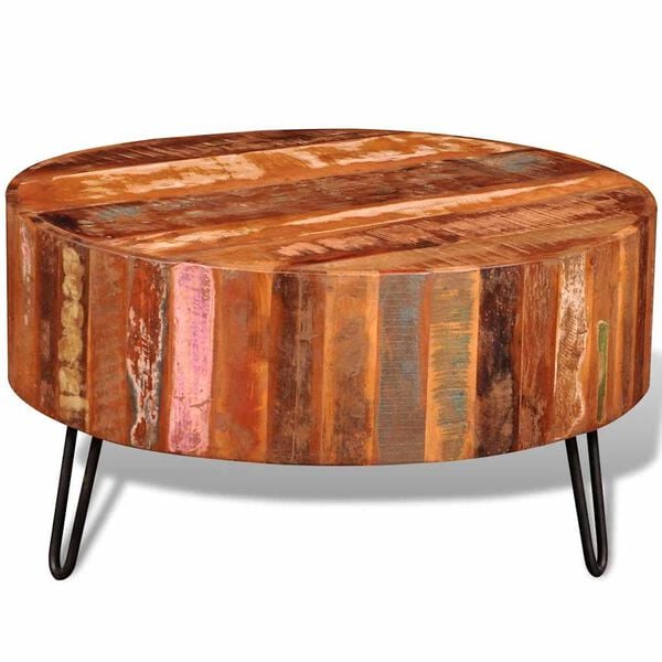 vidaXL Coffee Table Multicolor Reclaimed solid wood, Iron 27.6 in diameter
