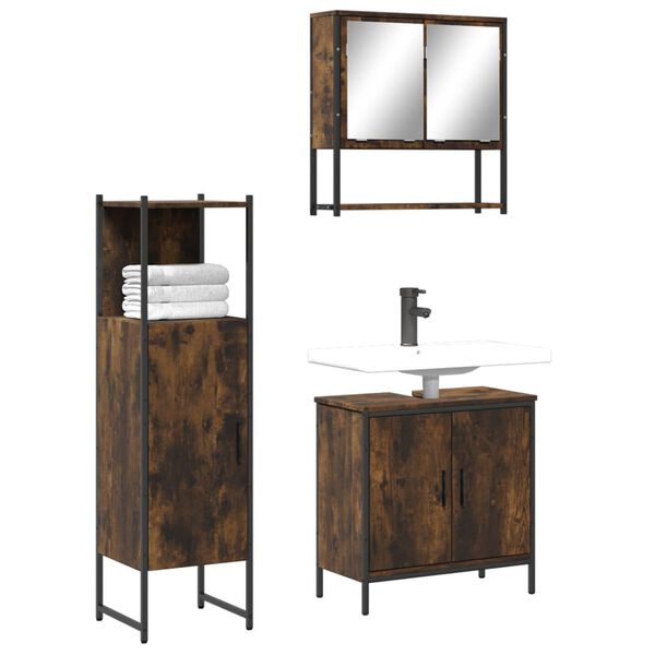 vidaXL Bathroom Furniture Set Smoked Oak Engineered Wood Standard