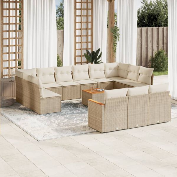 vidaXL Garden Sofa Set Beige PE rattan Large Modular Garden Sofa Set