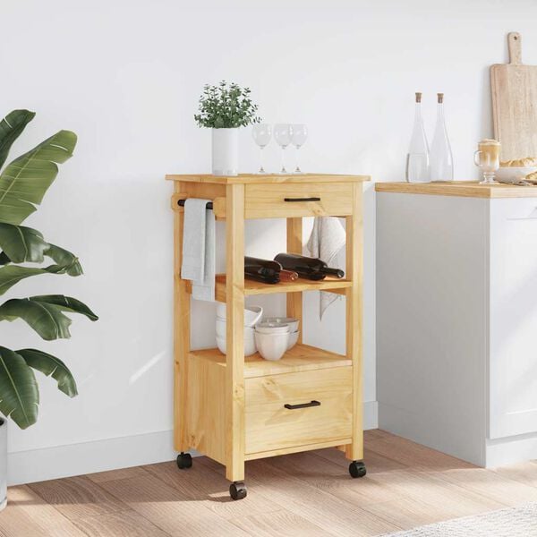 vidaXL Kitchen Trolley MONZA 18.9"x15.7"x34.8" Solid Wood Pine