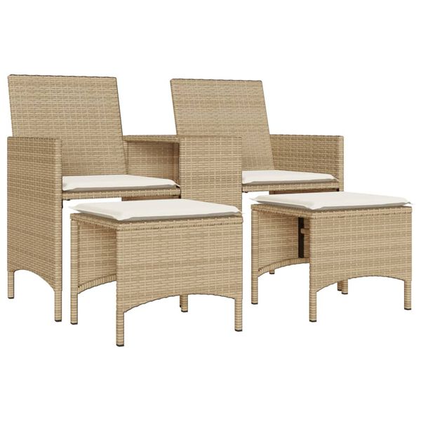 vidaXL Patio Sofa 2-Seater with Table and Stools Beige Poly Rattan