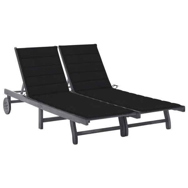 vidaXL Sunlounger Grey Solid Acacia wood 2-Person