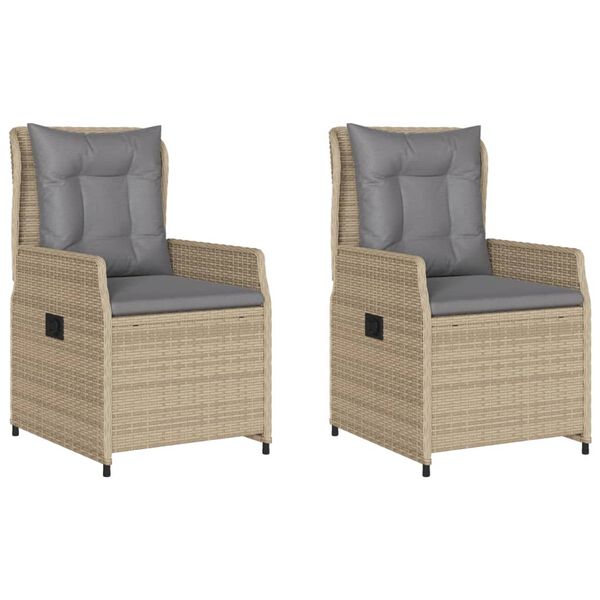 vidaXL Reclining Patio Chairs 2 pcs Beige Poly Rattan