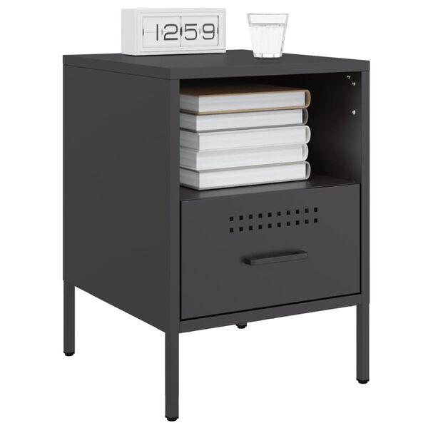 vidaXL Bedside Cabinet Set of 2 Black Cold-rolled steel Medium