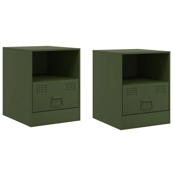 vidaXL Bedside Cabinet Set of 2 Olive Green Cold-rolled steel Medium