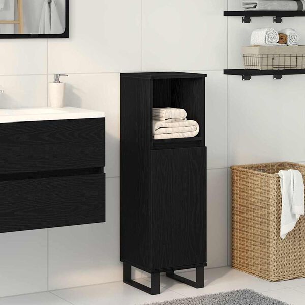 vidaXL Bathroom Cabinet with Shelf Black Oak 11.81 x 11.81 x 39.37 in