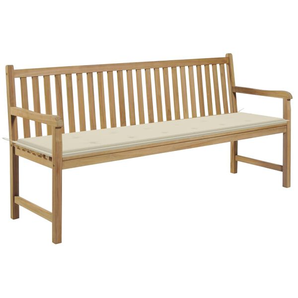 vidaXL Patio Bench with Cream Cushion 68.9" Solid Teak Wood