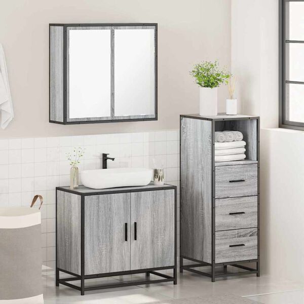 vidaXL Bathroom Furniture Set Grey Sonoma Engineered Wood, Metal, Glass