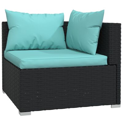 vidaXL Wicker Patio Furniture 3 Piece with Cushions Black Poly Rattan