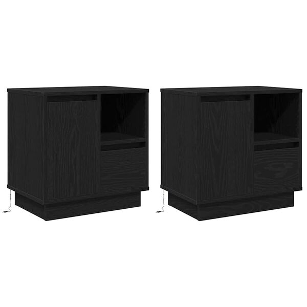 vidaXL Bedside Cabinet 2 pcs Black Oak 19.69 x 13.58 x 19.69 in