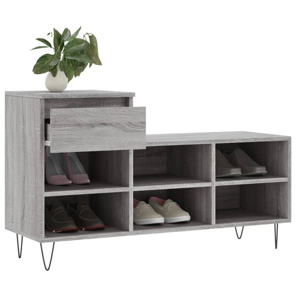 vidaXL Shoe Cabinet Grey Sonoma Engineered wood and metal Medium Modern