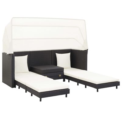 vidaXL Extendable 3-Seater Sofa Bed with Roof Poly Rattan Black