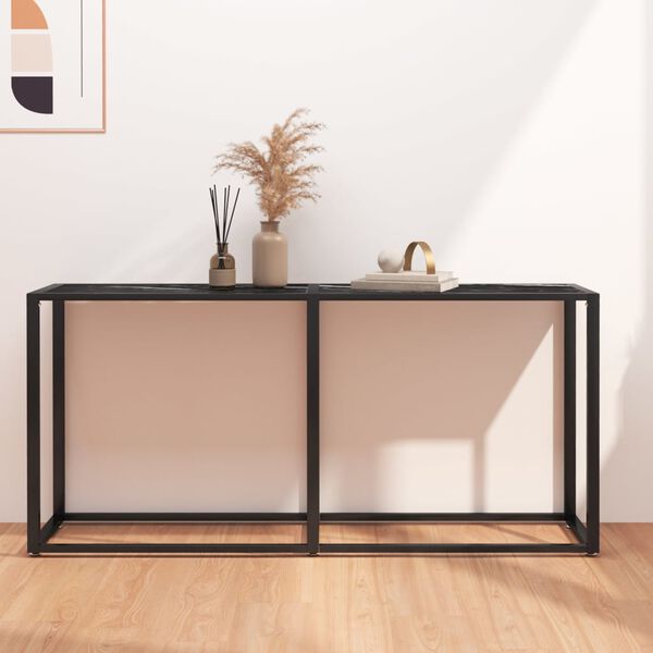 vidaXL Console Table Black Marble Tempered Glass, Powder-coated Steel
