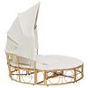 vidaXL Patio Lounge Bed with Canopy and Cushions Poly Rattan