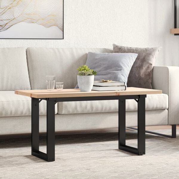 vidaXL Coffee Table O-Frame 35.4"x15.7"x17.9" Solid Wood Pine and Steel