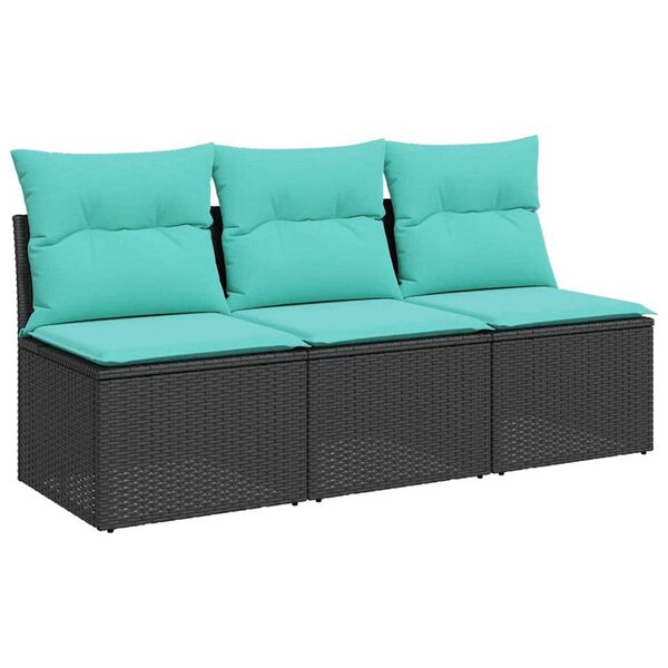 vidaXL Garden Sofa with Cushion 7 pcs Black and turquoise Poly rattan