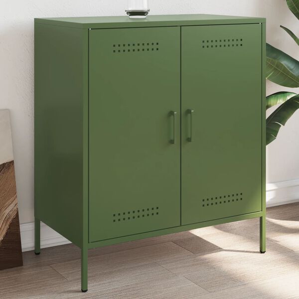 vidaXL Sideboard Olive Green Steel Medium Cabinet Rectangular