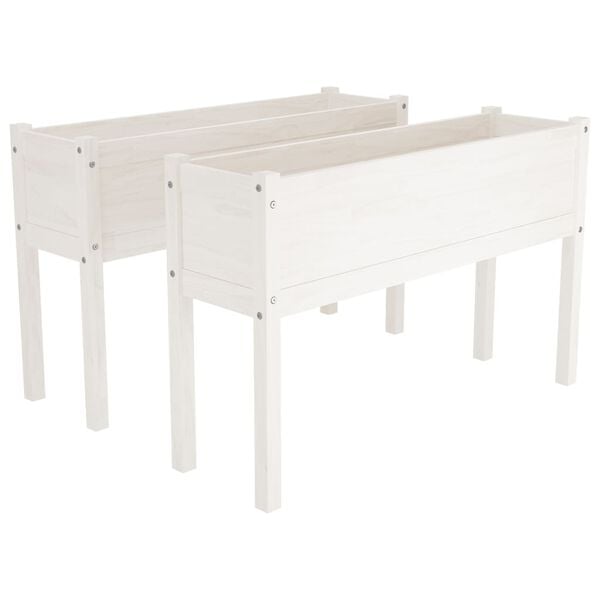 vidaXL Planter Set of 2 White Solid pinewood Medium Planter