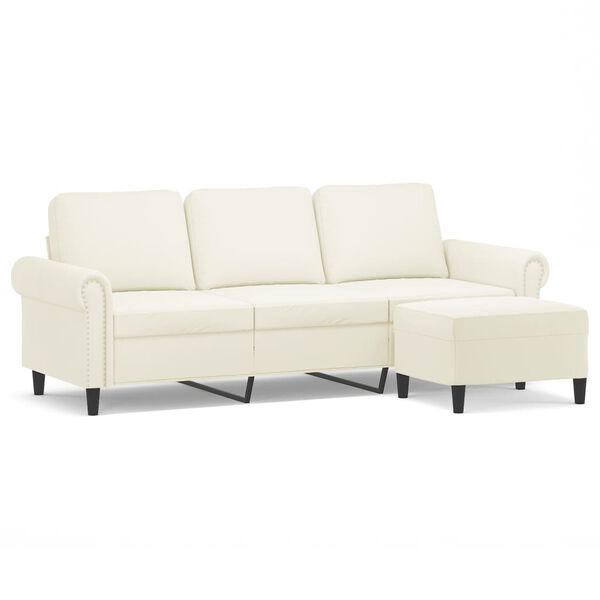 vidaXL 3-Seater Sofa with Footstool Cream 70.9" Velvet