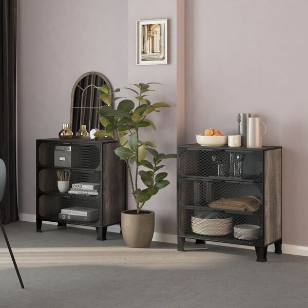 vidaXL Storage Cabinet Set of 2 Grey Metal, MDF 28.3 x 14.2 x 32.3 in