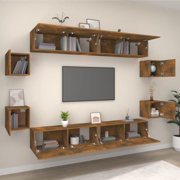 vidaXL TV Cabinet Set Set of 8 Smoked Oak Engineered Wood Large