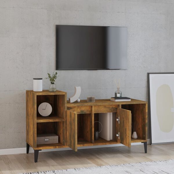 vidaXL TV Cabinet Smoked Oak Engineered Wood, Iron Standard TV Cabinet
