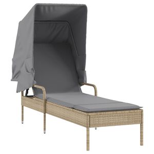 vidaXL Sun Lounger with Canopy Beige Poly Rattan