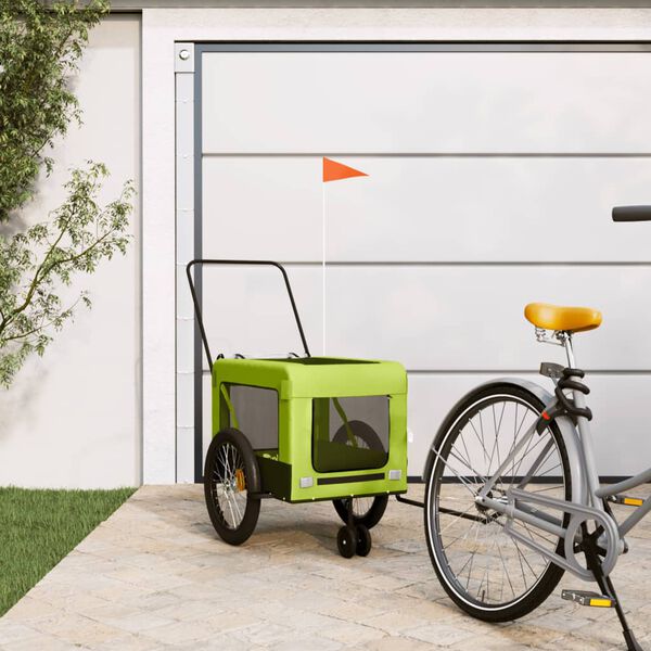 vidaXL Pet Bike Trailer Green and Black Oxford fabric, Iron, PVC Medium