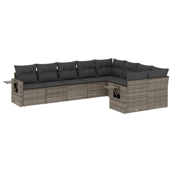 vidaXL Garden Sofa Set Grey PE Rattan Large Adjustable Feet