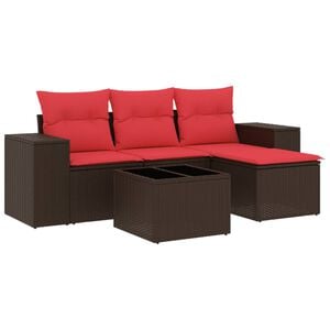vidaXL 5 Piece Garden Sofa Set with Cushions Brown Poly Rattan