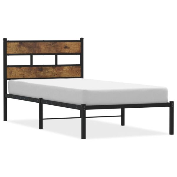 vidaXL Bed Frame Black, Smoked Oak Iron, Engineered wood Single