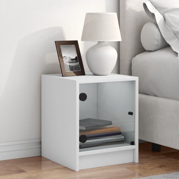 vidaXL Bedside Cabinet White Engineered wood, glass Small
