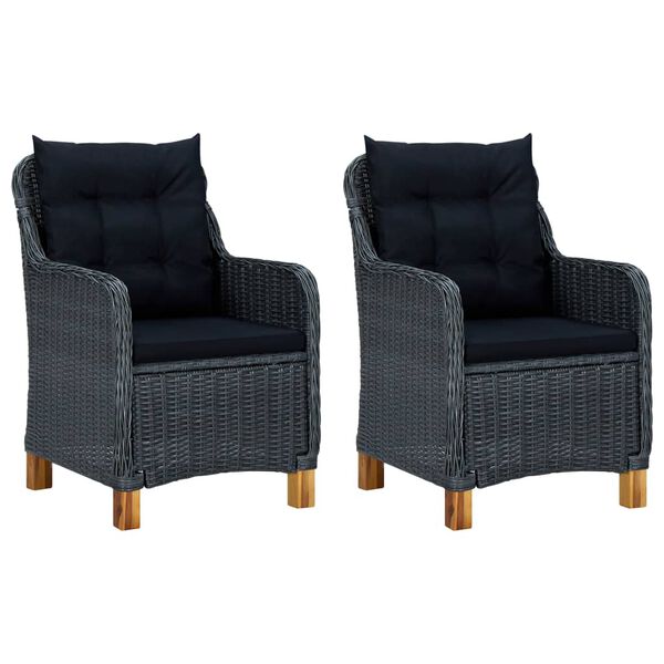 vidaXL Garden Chair Set of 2 Dark Grey Round PE Rattan Standard
