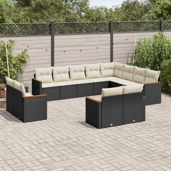 vidaXL Garden Sofa Set Black PE Rattan, powder-coated steel Large