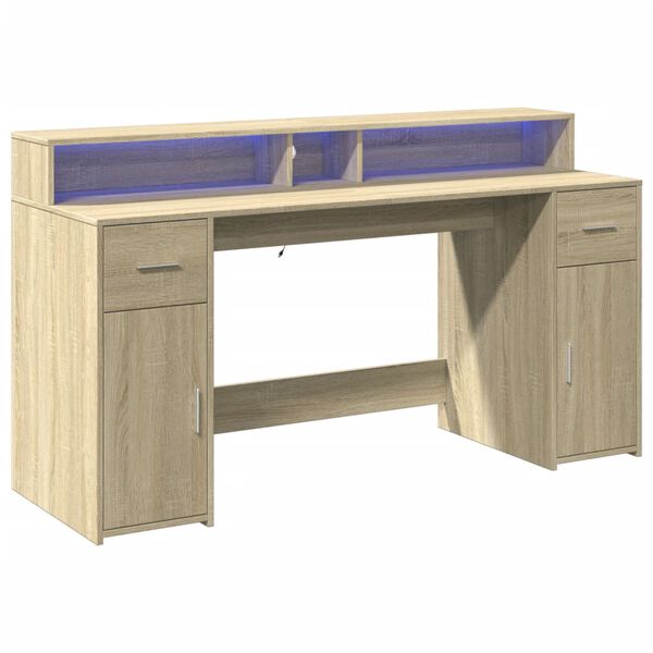 vidaXL Desk with LED Lights Sonoma Oak 63.0x21.7x35.8" Engineered Wood