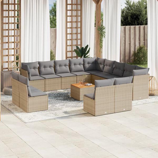 vidaXL Patio Sofa Set 14 Pieces Beige and Light Gray