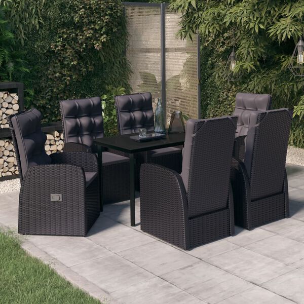 vidaXL Garden Dining Set Black PE rattan, powder-coated steel, glass